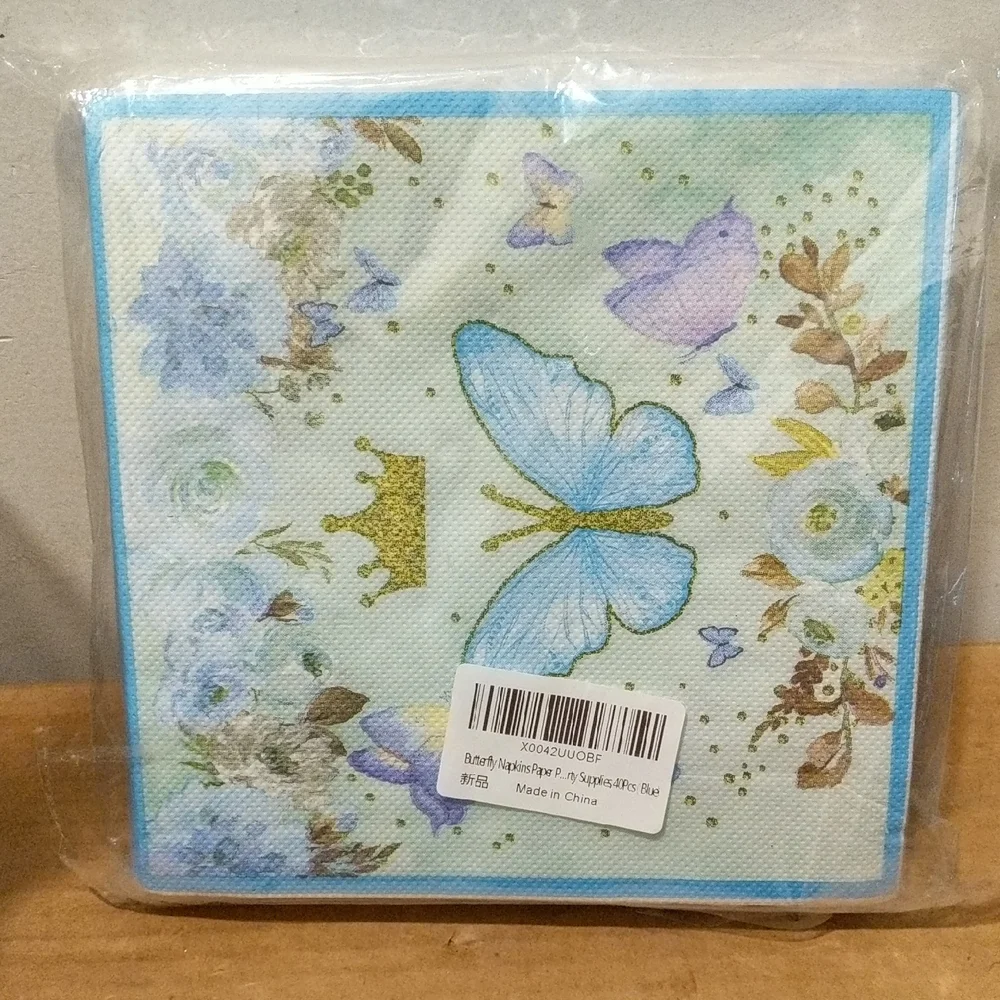 Blue Butterfly and Floral Party Napkins 40 Count